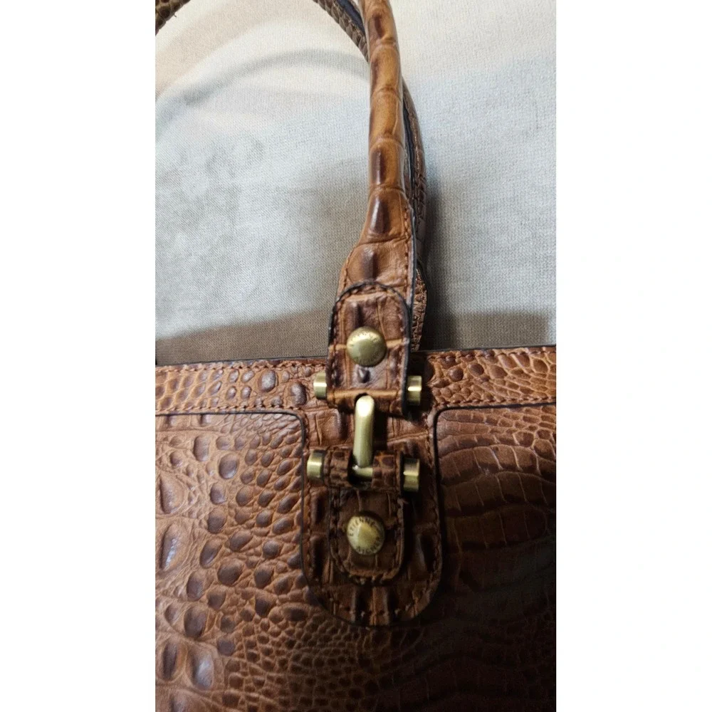 Etienne Aigner Brown Crocodile Embossed Leather Satchel Handbag 72071